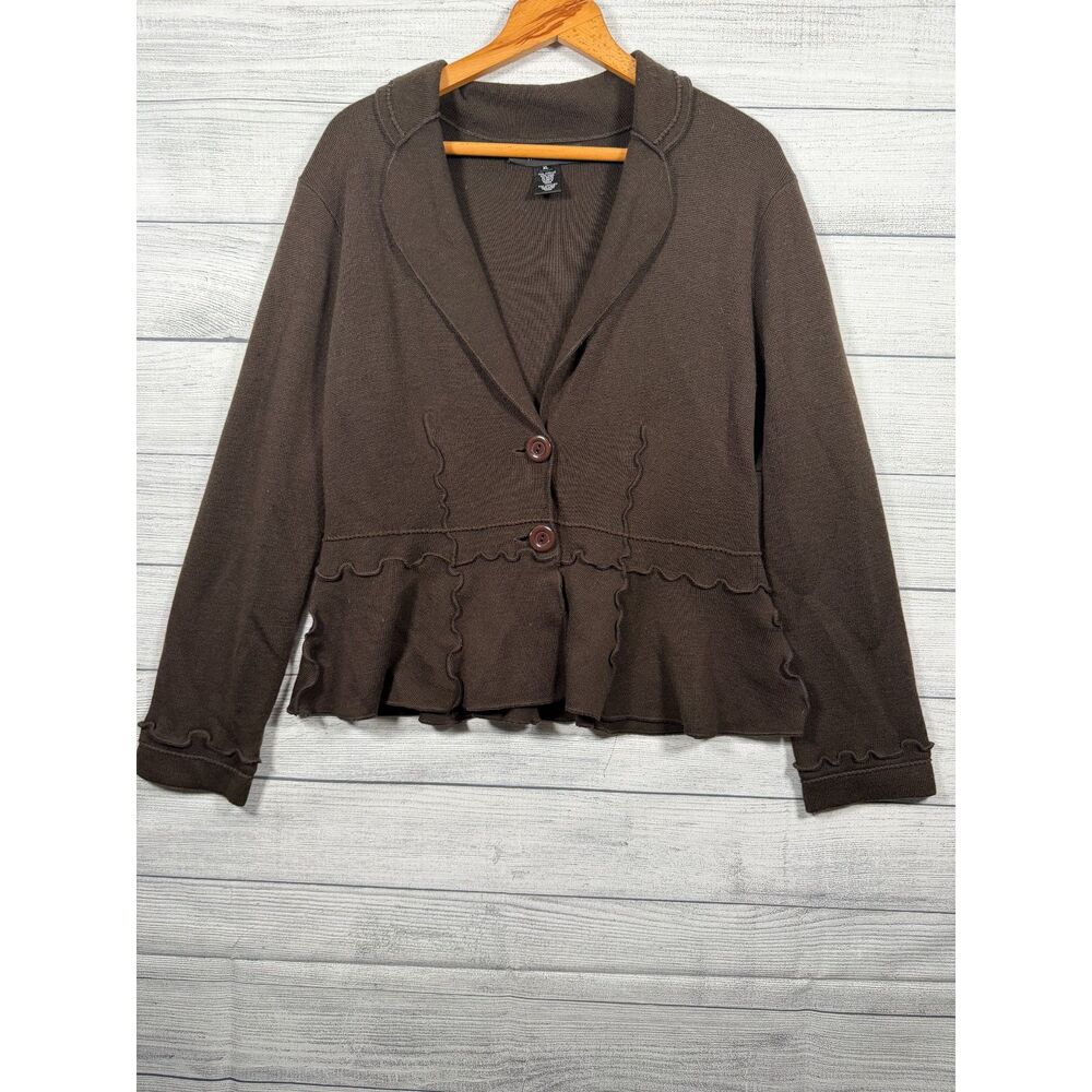 Nine West Women's XL Brown Wool Blend Ruffle Peplum Sweater Blazer 4436